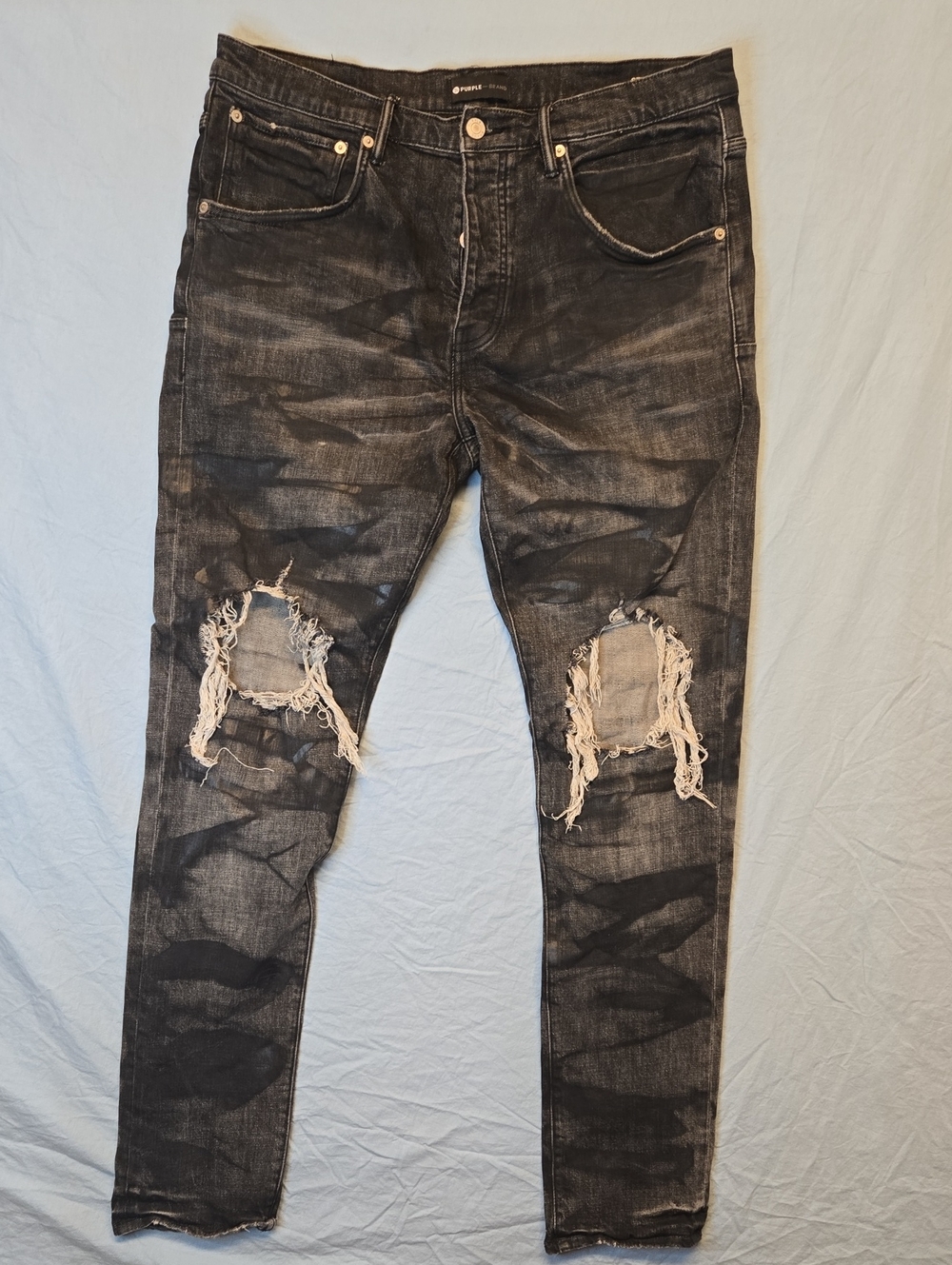 Purple Brand Foiled Blackout Distressed Slim Fit Jeans Black And Grey